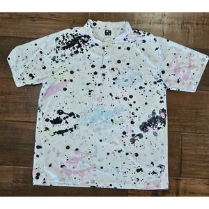 Greater Half Mens Paint Splatter Blade Collar Golf Polo Shirt White Large GH
